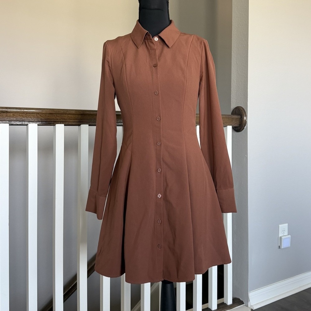Abercrombie & Fitch NWT Long Sleeve Shirt Dress Brown XSP Minimalist Academia
